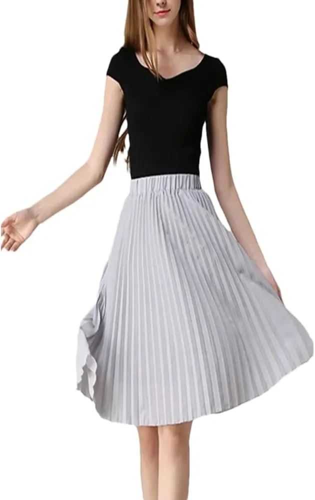 Women Chiffon Pleated Skirt Women Vintage High Waist Skirts Womens Summer Midi Skirt