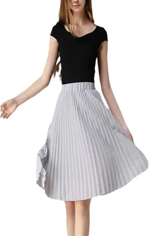 Women Chiffon Pleated Skirt Women Vintage High Waist Skirts Womens Summer Midi Skirt