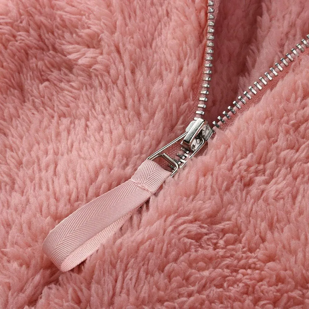 Women Fuzzy Fleece Hoodie Jackets Plus Size Full Zip Up Warm Winter Furry Fluffy Fleece Coat Zipper Coats Winter Outwear