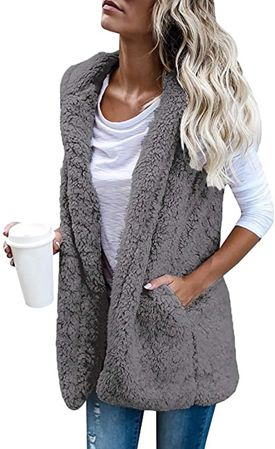 Women Fuzzy Fleece Hoodie Jackets Thick Shaggy Fuzzy Zip Up Warm Winter Fuzzy Faux Shearling Thermal Sweatshirt