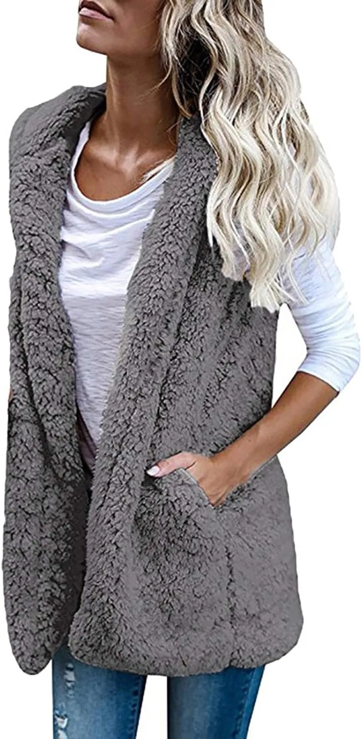 Women Fuzzy Fleece Hoodie Jackets Thick Shaggy Fuzzy Zip Up Warm Winter Fuzzy Faux Shearling Thermal Sweatshirt