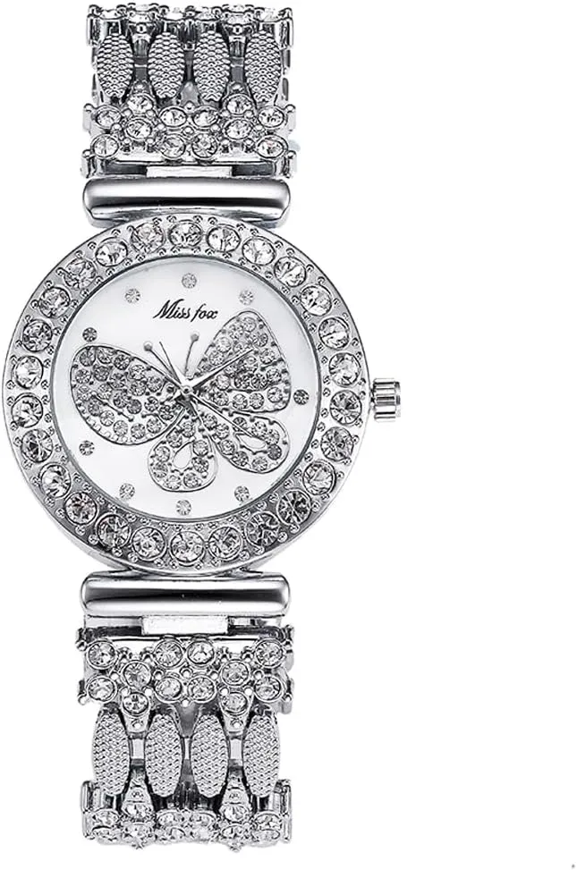 Women Girls Luxury Butterfly Crystal Watch Stainless Steel Strap Analog Quartz Wrist Watches