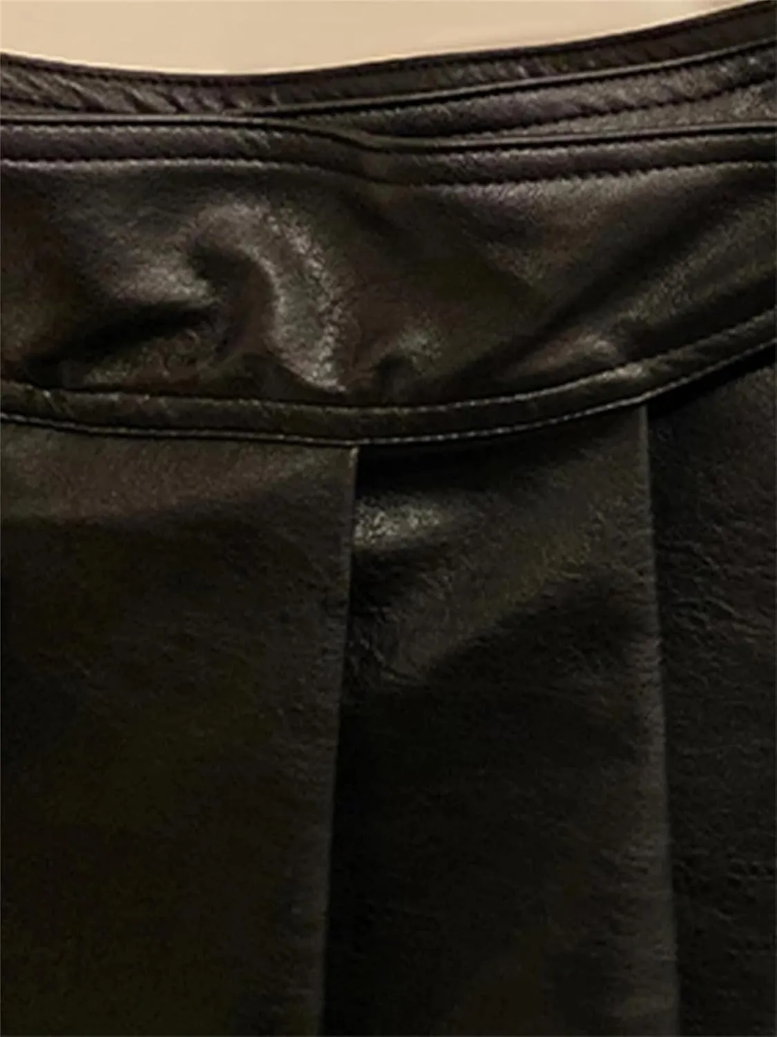 Women High Waisted Pleated Skirts Black Soft Faux Leather Midi Skirt A Line Long Skirts