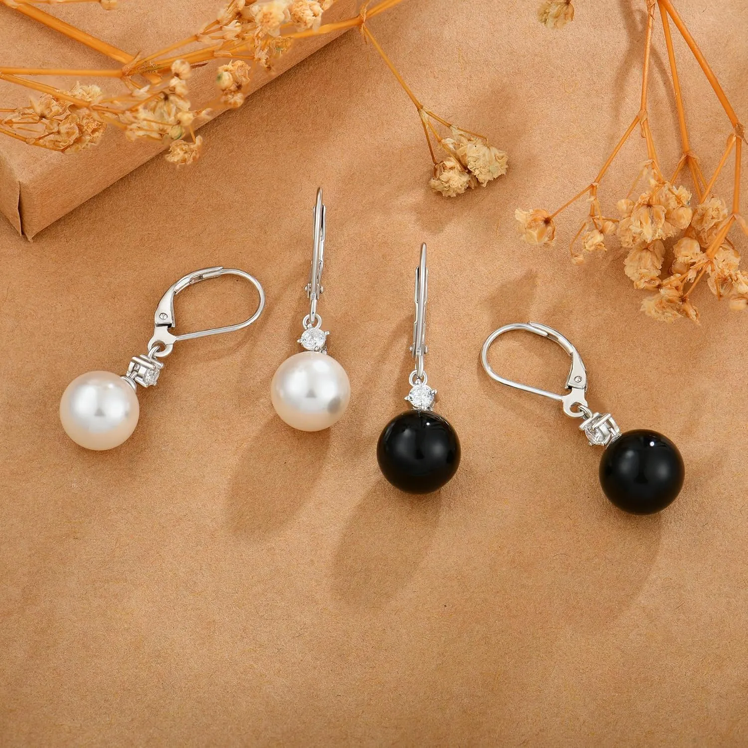 Women Pearl Earrings 925 Sterling Silver Leverback Dangle Drop Earrings 5A Cubic Zirconia Dainty Pearl Jewelry Valentine's Day Anniversary Mother's Day Birthday Gifts for Her