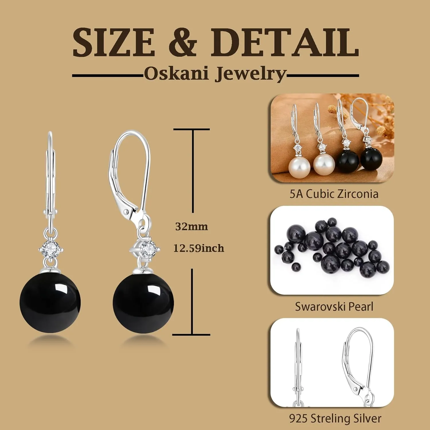 Women Pearl Earrings 925 Sterling Silver Leverback Dangle Drop Earrings 5A Cubic Zirconia Dainty Pearl Jewelry Valentine's Day Anniversary Mother's Day Birthday Gifts for Her