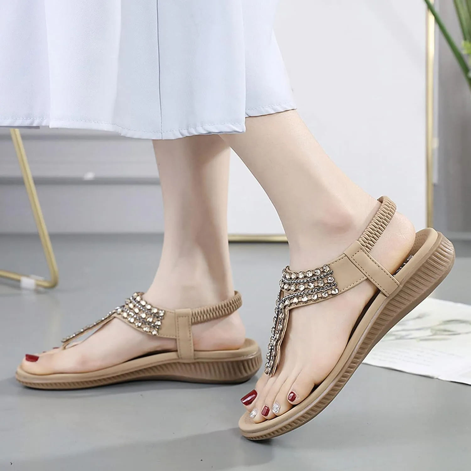 Women Sandals Fashion New Pattern Flat Bottom Comfortable Elastic Bland Beach Womens Shoes And Sandals