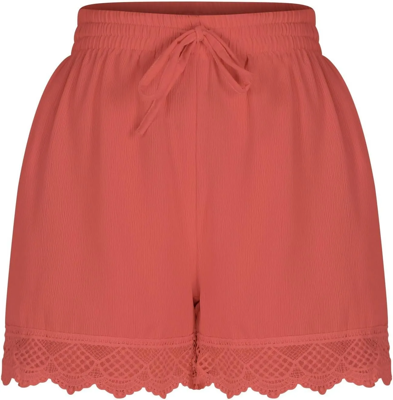 Women Summer Shorts Lace Trim Plus Size Casual Elastic Waist Wide Leg Lounge Shorts Bermuda Shorts