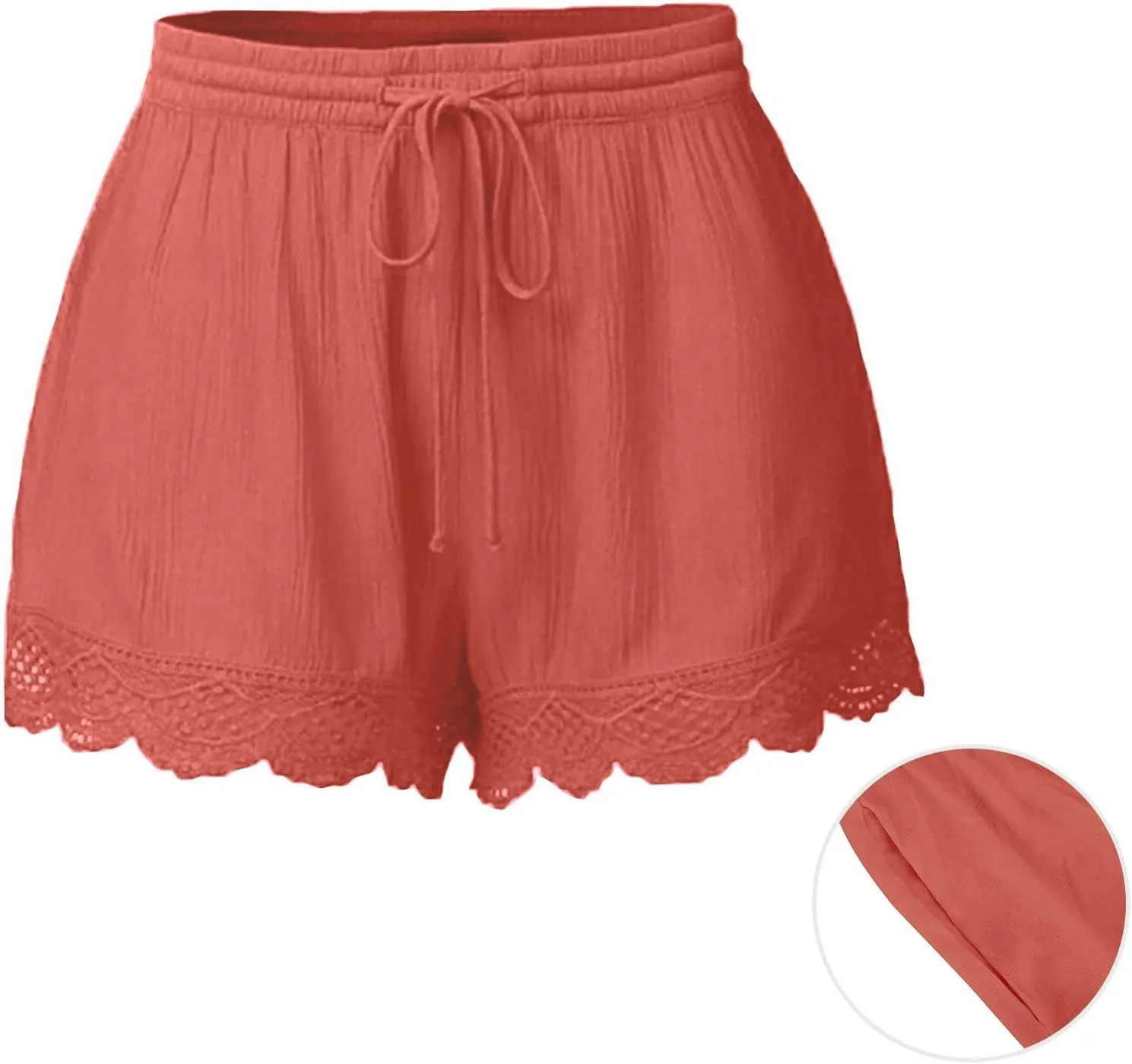 Women Summer Shorts Lace Trim Plus Size Casual Elastic Waist Wide Leg Lounge Shorts Bermuda Shorts