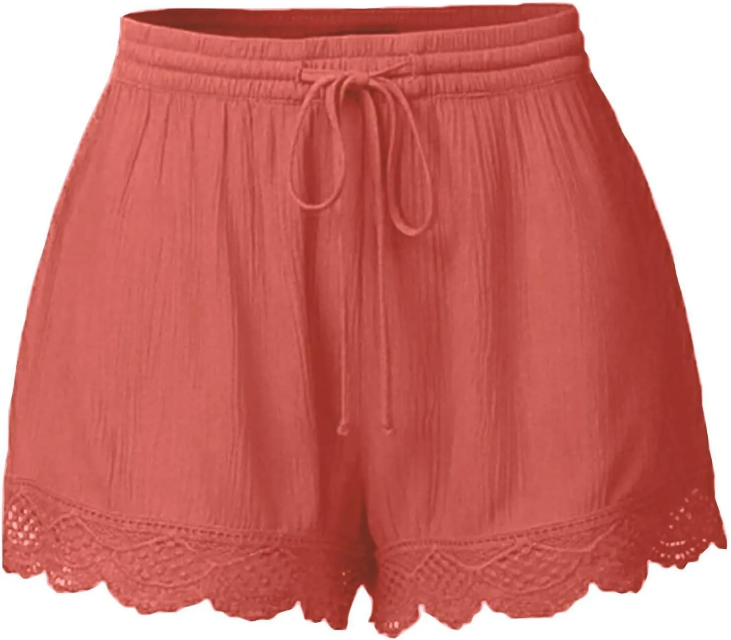 Women Summer Shorts Lace Trim Plus Size Casual Elastic Waist Wide Leg Lounge Shorts Bermuda Shorts