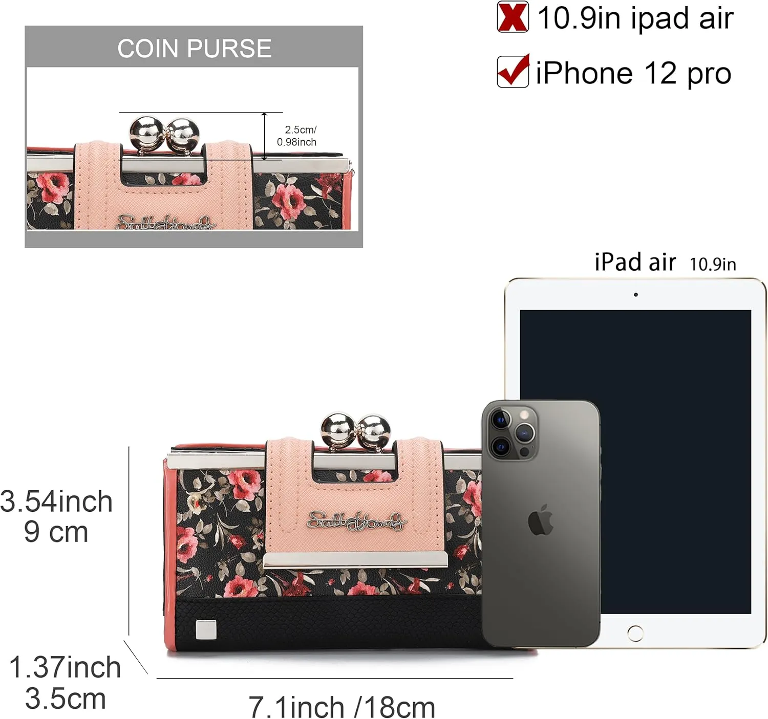 Women Wallet Leather Large Capacity Women's Handbag Large Capacity Long Wallet, with 10-card slots and clips