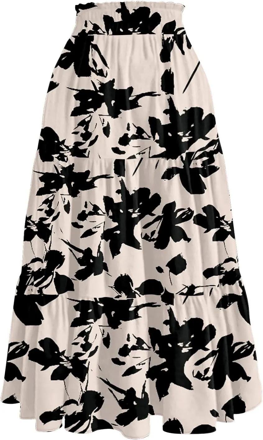 Women's 2025 Bohemian Summer Skirts High Waist Pleated A Line Flowy Midi Skirts with Pocket, S-2XL