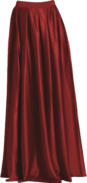 Womens A-Line Long Satin Pleated Maxi Skirts Floor Length Formal Prom Party Skirts with Pockets Side Zipper