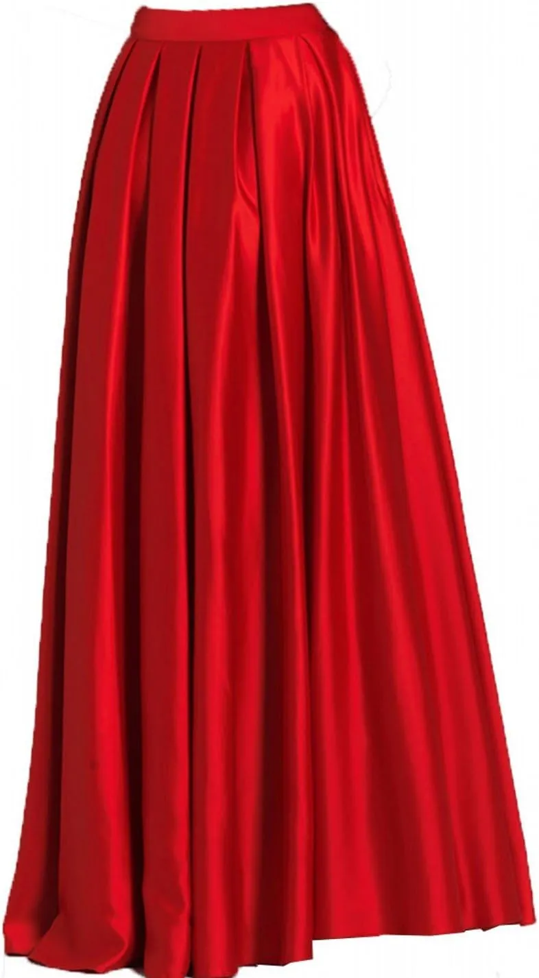 Womens A-Line Long Satin Pleated Maxi Skirts Floor Length Formal Prom Party Skirts with Pockets Side Zipper