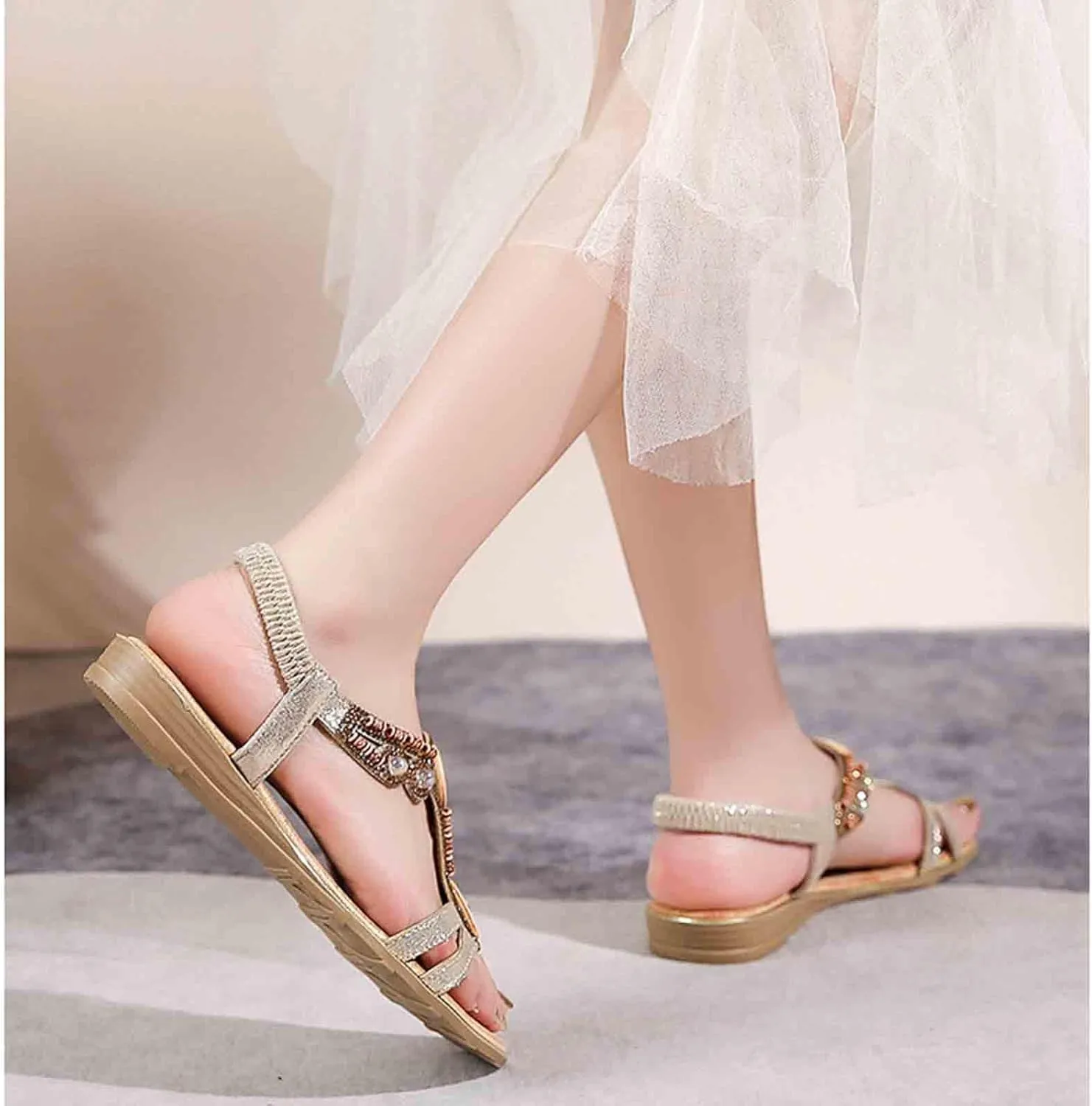 Womens Black Flat Sandals Comfortable Casual Dress Bohemian Walking Sandal Summer Shoes Boho Hiking Workout Shoe Dressy
