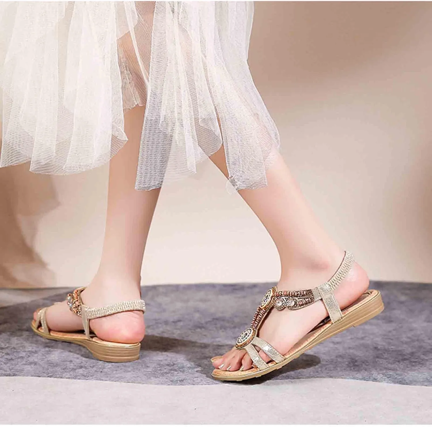 Womens Black Flat Sandals Comfortable Casual Dress Bohemian Walking Sandal Summer Shoes Boho Hiking Workout Shoe Dressy