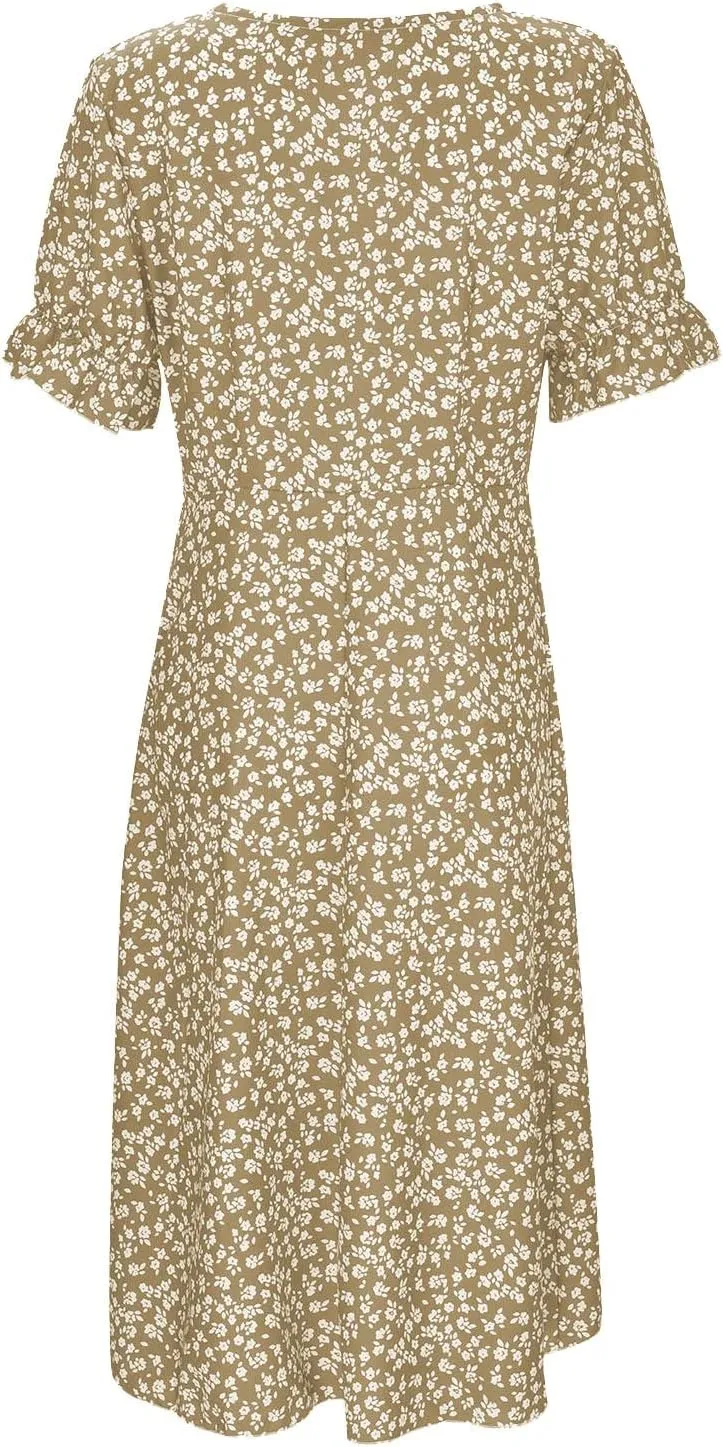 Womens Button Down Summer Dress 2025 Spring Flutter Sleeve Cotton Linen Dress with Pockets Beach A Line Casual Dress