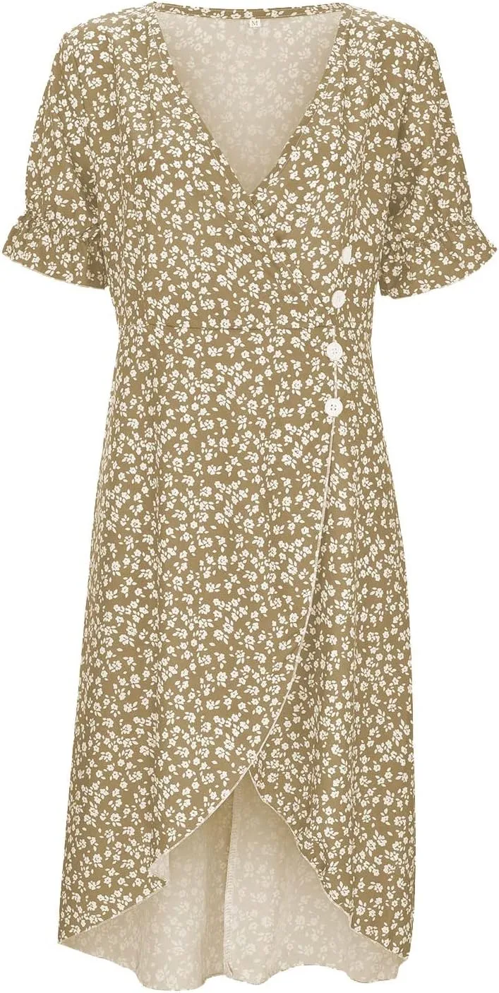 Womens Button Down Summer Dress 2025 Spring Flutter Sleeve Cotton Linen Dress with Pockets Beach A Line Casual Dress