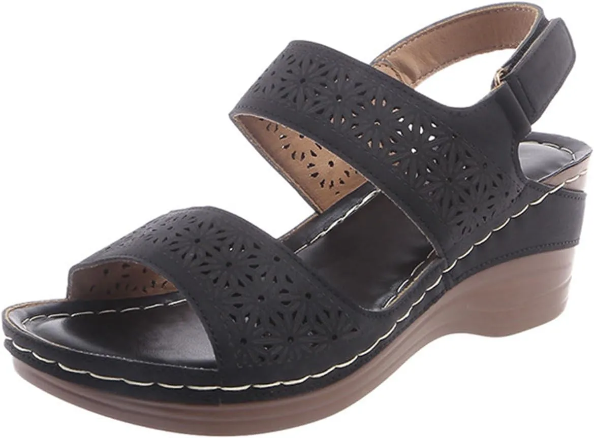 Womens Comfortable Open Toe Crisscross Straps Slip on Wedge Sandals Orthopedic Dressy Walking Casual Beach Low Slingback Sandal Wedges Retro with Adjustable Hook Loop Platform Arch Support