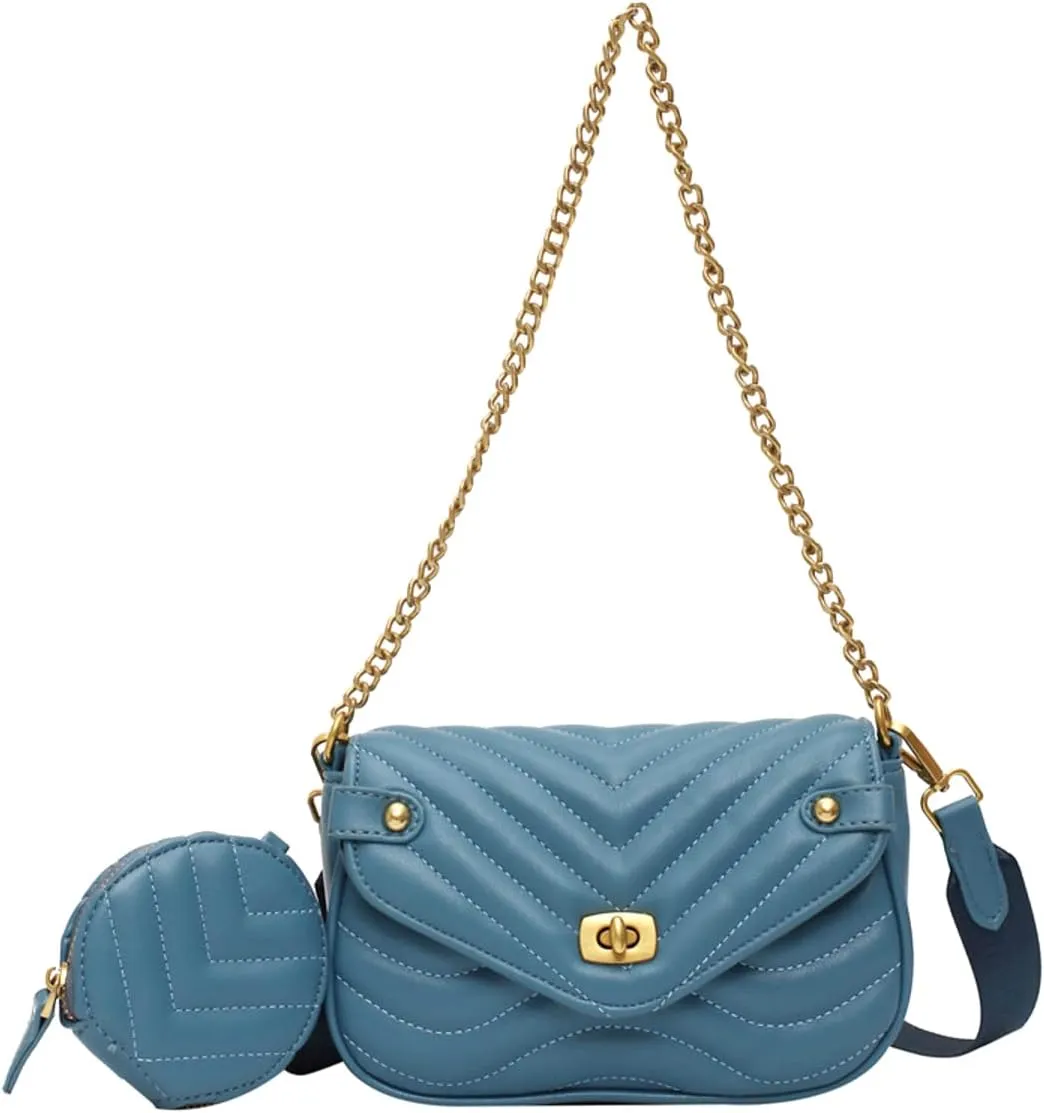 Women's Crossbody Handbags PU Leather Crossbody Bag with Coin Purse Small Leather Quilted Hobo Purses 2 Size Bags