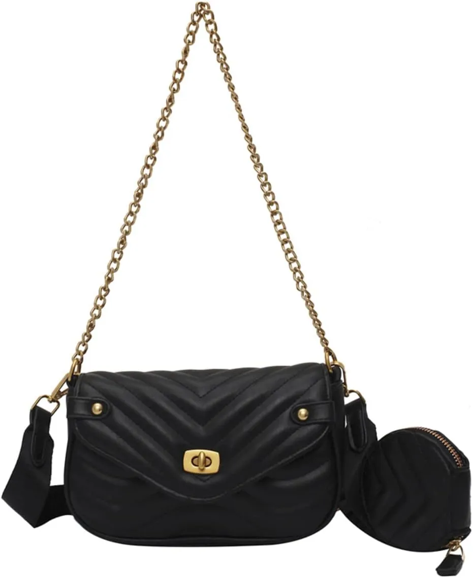 Women's Crossbody Handbags PU Leather Crossbody Bag with Coin Purse Small Leather Quilted Hobo Purses 2 Size Bags