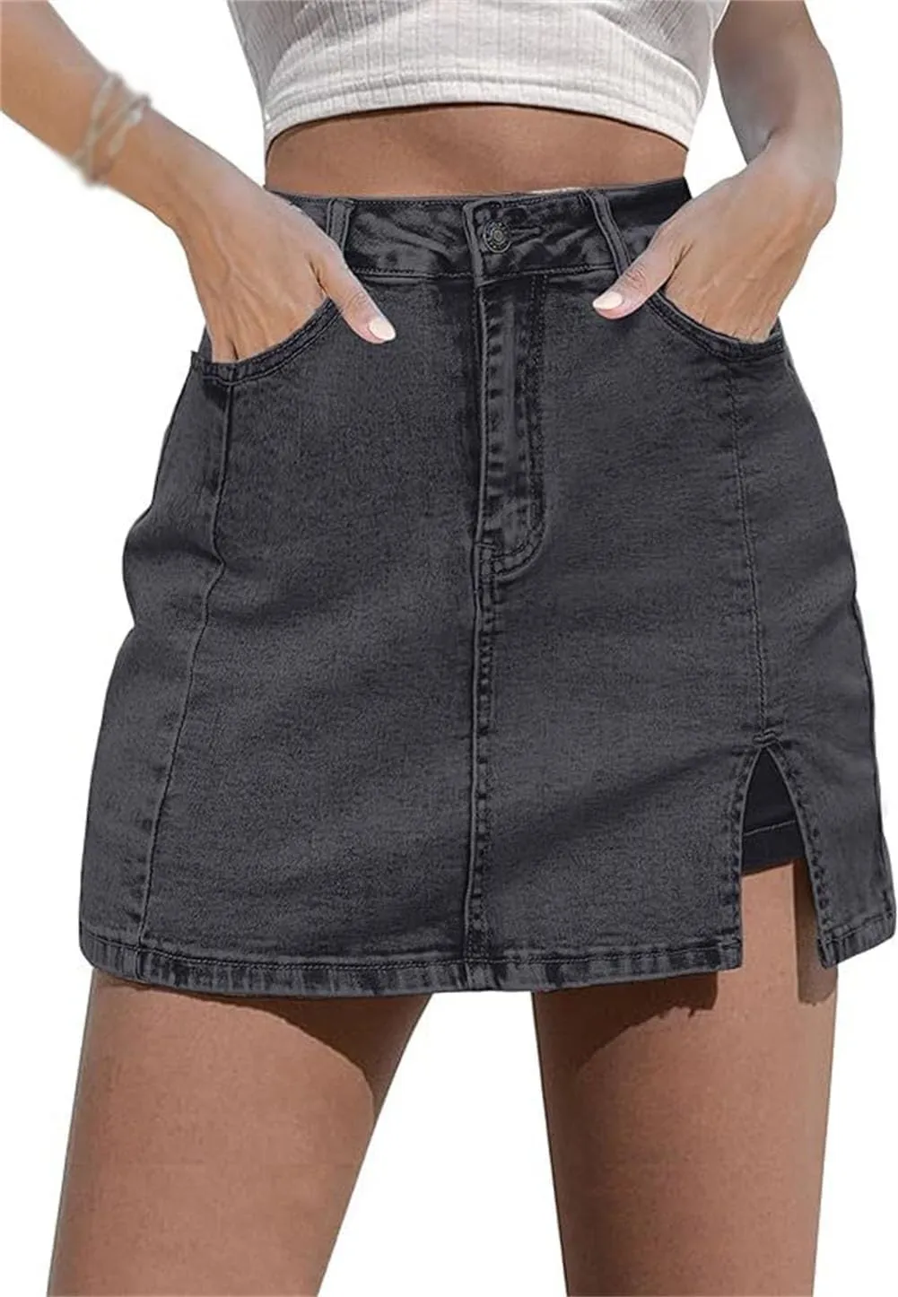 Womens Denim Mini Trendy High Waisted Jean Skirts, Casual Stretch Slim Fit High Waisted Jean Skirts