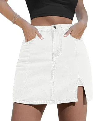 Womens Denim Mini Trendy High Waisted Jean Skirts, Casual Stretch Slim Fit High Waisted Jean Skirts