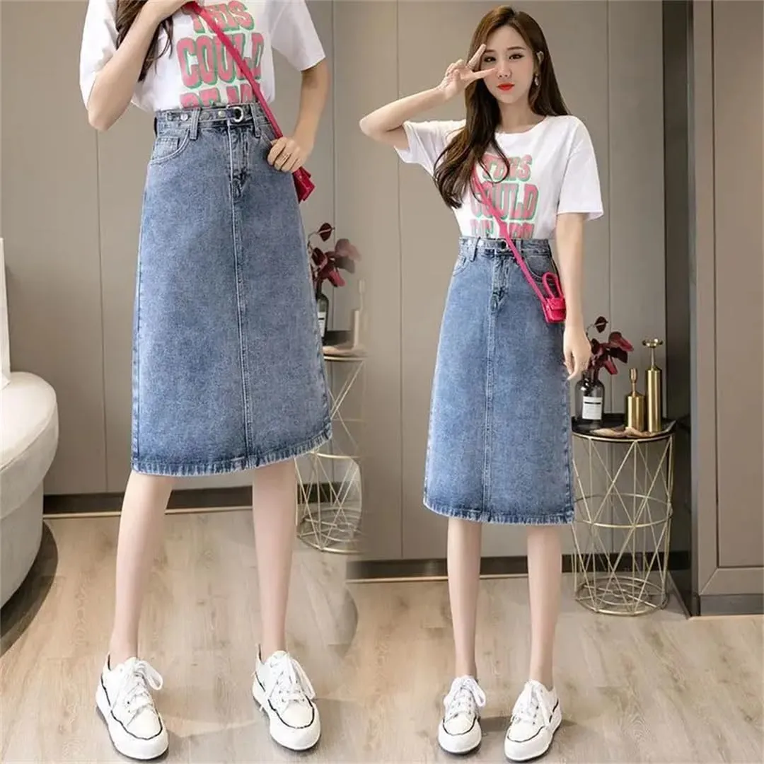 Women's Denim Skirt Midi Jeans Skirts High Waist Offer A Line Streetwear Casual Skirt
