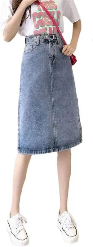 Women's Denim Skirt Midi Jeans Skirts High Waist Offer A Line Streetwear Casual Skirt