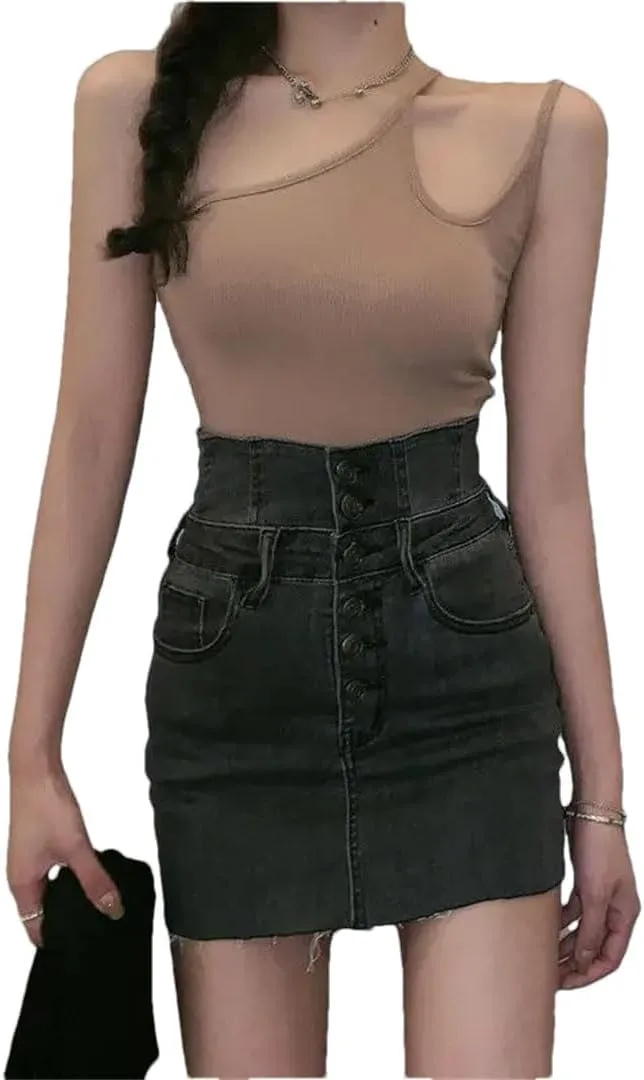 Women's Denim Skirt Sexy Wrap Tight High-Waisted Vintage Short Hip Mini Skirts