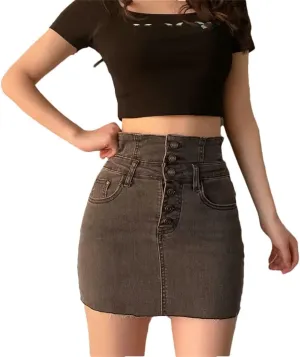 Women's Denim Skirt Tight A-Line Hip Sexy High-Waisted Vintage Summer Wrap Mini Skirts for Short