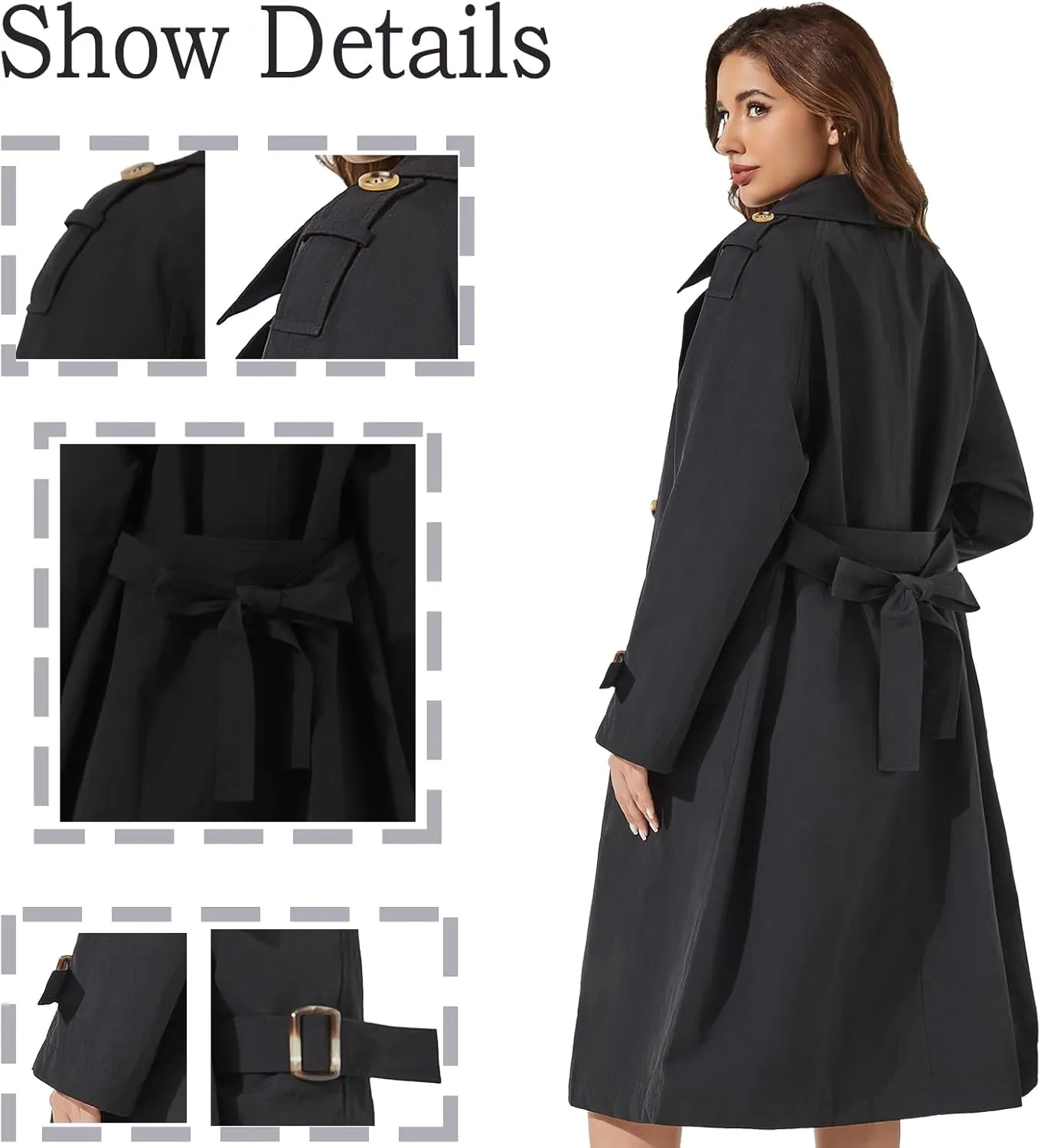 Women's Double Breasted Long Trench Coat Windproof Classic Lapel | Side Pocket Thin Coat With Belt.