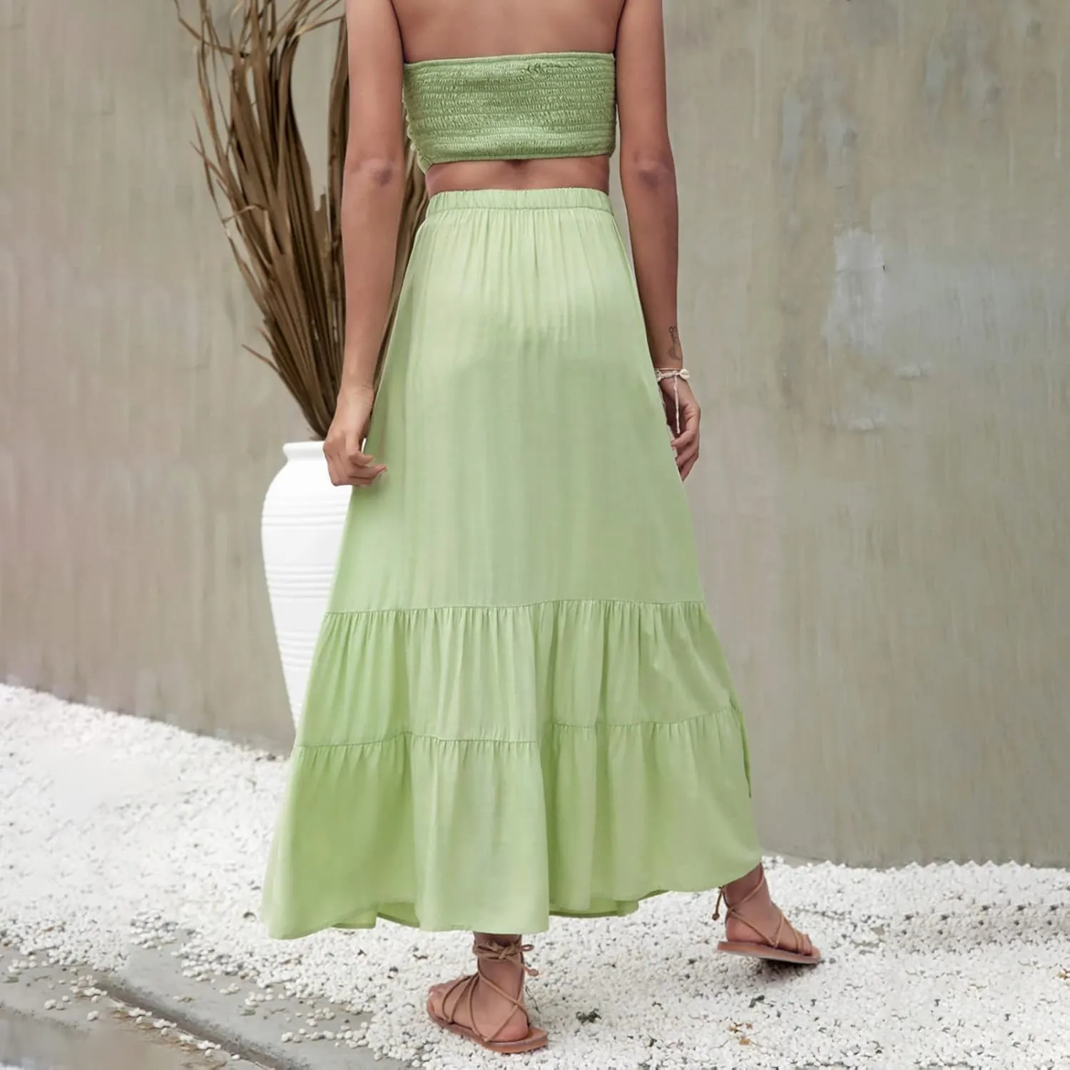 Women's Fashion Skirt Women's High Waisted Tie Wrap Midi Skirts Fashion Skirts High Waist Mid Skirt Casual Summer