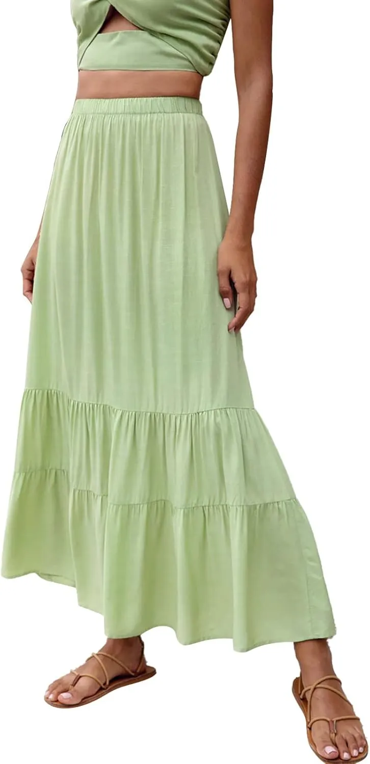 Women's Fashion Skirt Women's High Waisted Tie Wrap Midi Skirts Fashion Skirts High Waist Mid Skirt Casual Summer