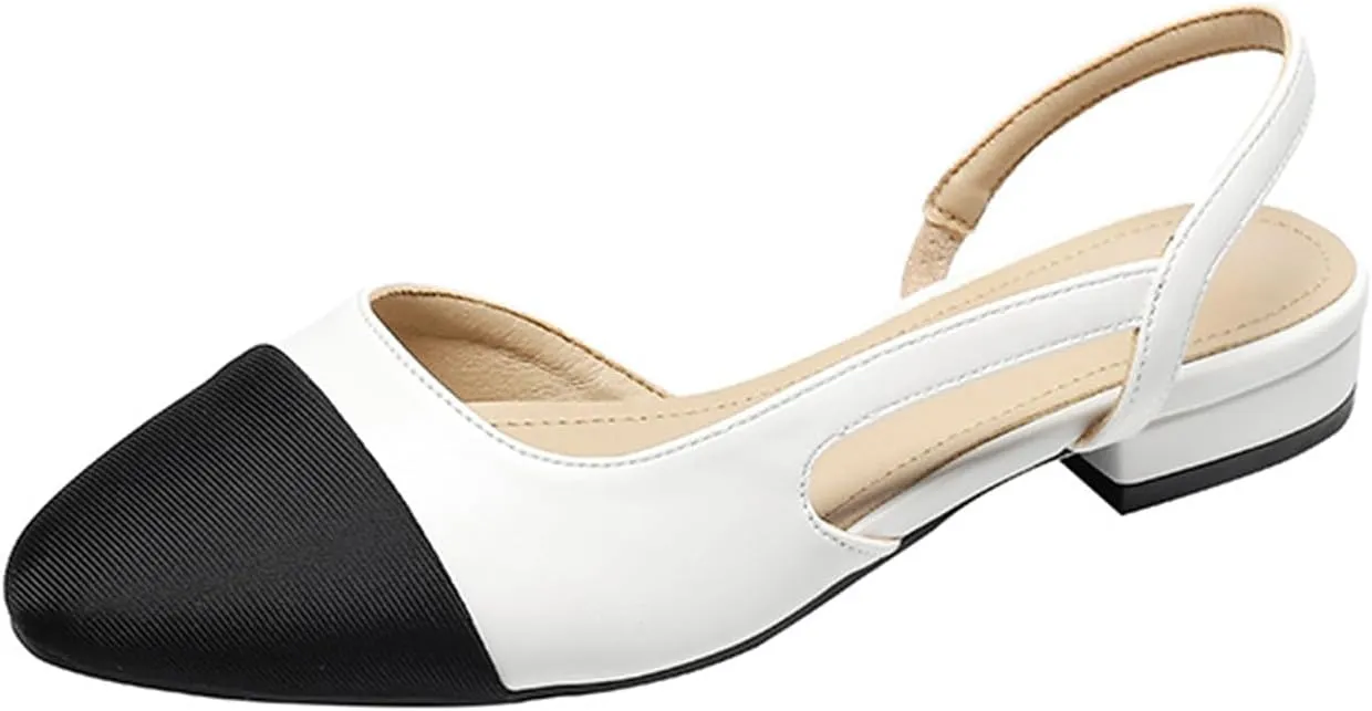 Womens Flat Sandals Closed Toe Slingback Non Slip Heels for Women Fashion Elegant Sexy Splicing Summer Shoes Ladies Soft Leather Slip On Sandals for Office Or Fashion