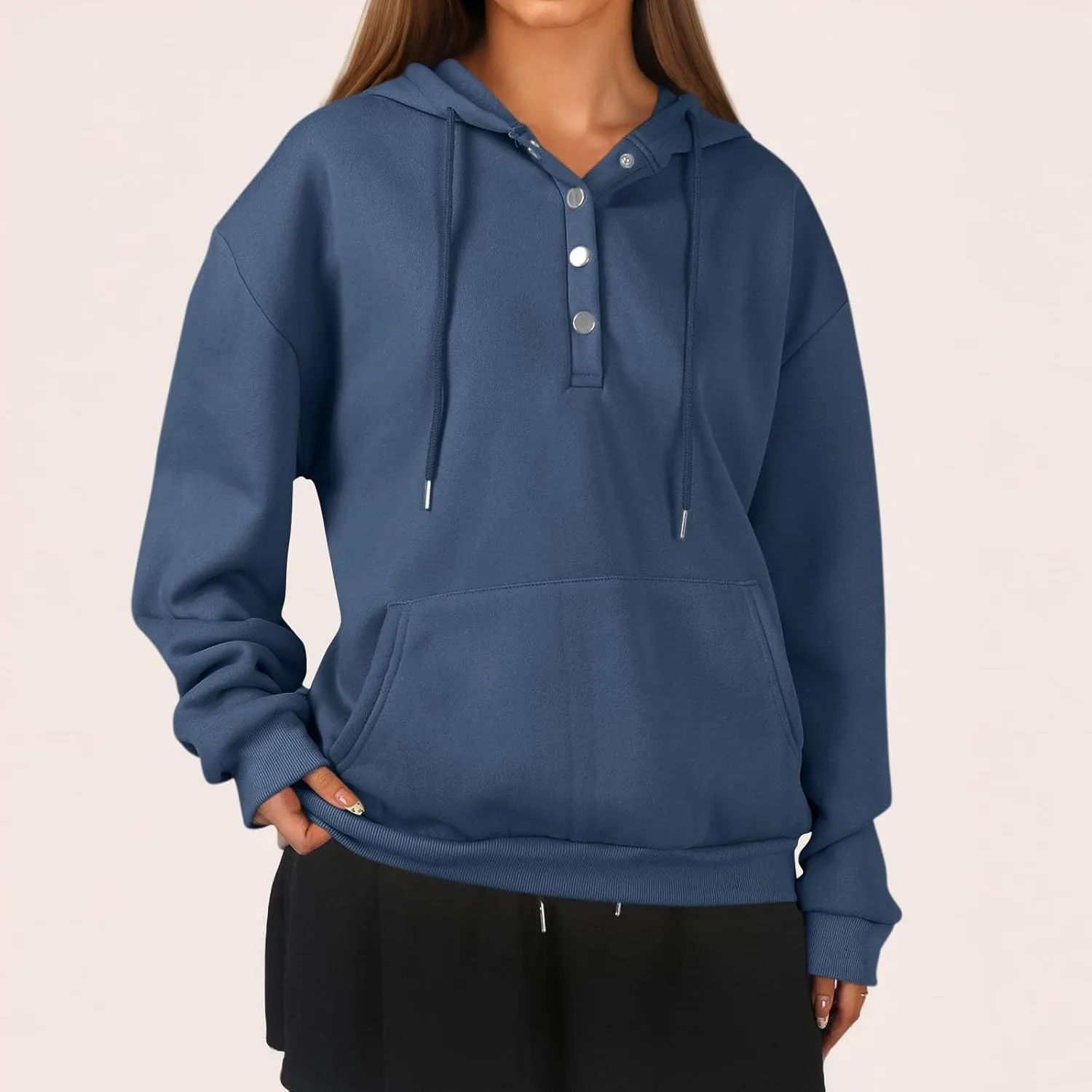 Womens Half Button Collar Hoodies Drawstring Oversized Hooded Sweatshirts Casual Long Sleeve Loose Pullover Tops