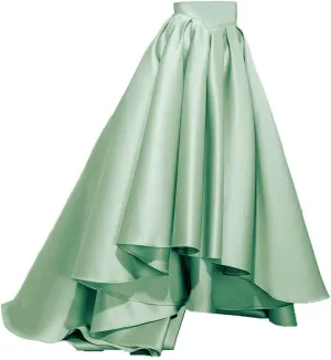 Womens Long Satin High Low A-Line Flared Maxi Skirts Floor Length Formal Prom Party Skirts with Pockets