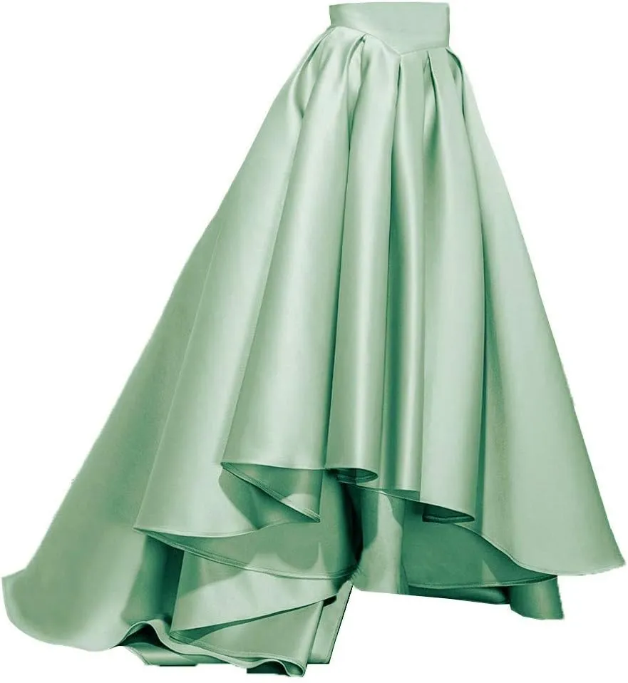 Womens Long Satin High Low A-Line Flared Maxi Skirts Floor Length Formal Prom Party Skirts with Pockets