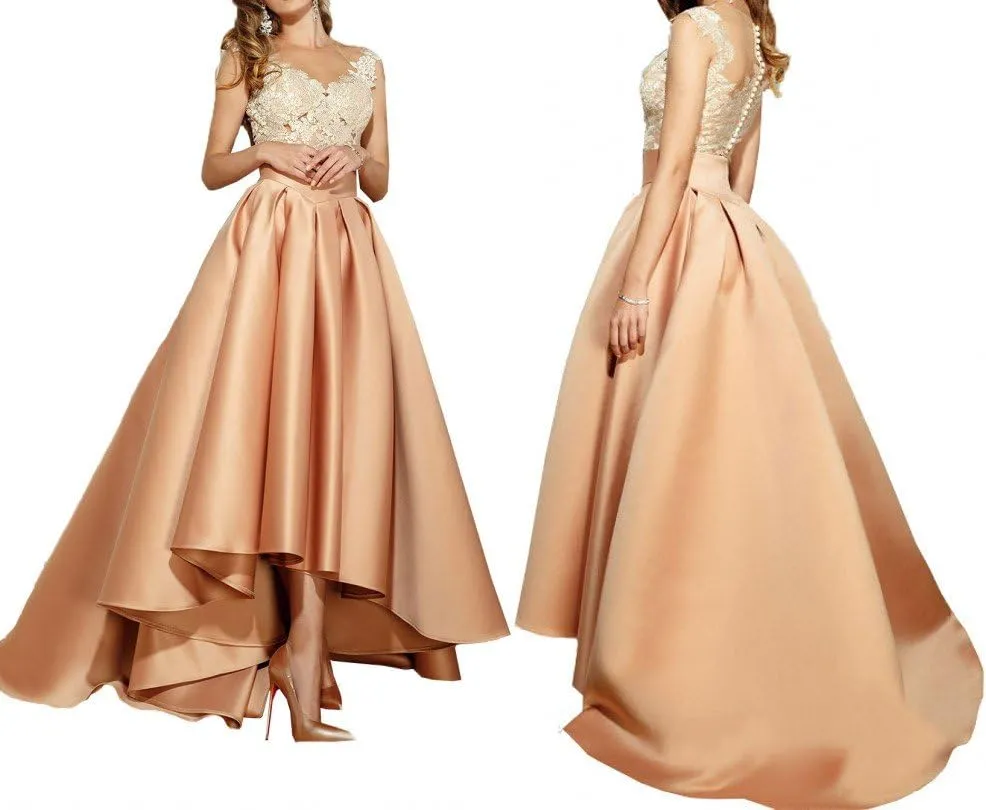 Womens Long Satin High Low A-Line Flared Maxi Skirts Floor Length Formal Prom Party Skirts with Pockets