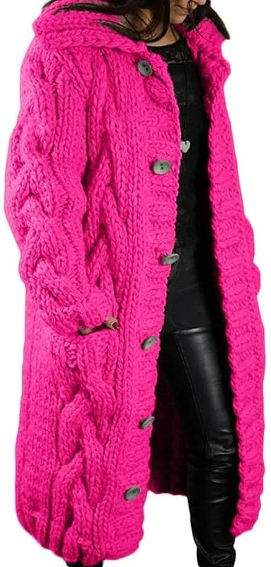Women's Maxi Long Cardigans Shawl Collar Chunky Cable Knitted Thick Sweater Coat Open Front Oversized Hooded Pink Solid Open Front Maxi Long Knitted Coat Outerwear Cardigan Sweater Jacket Knitwear,XL