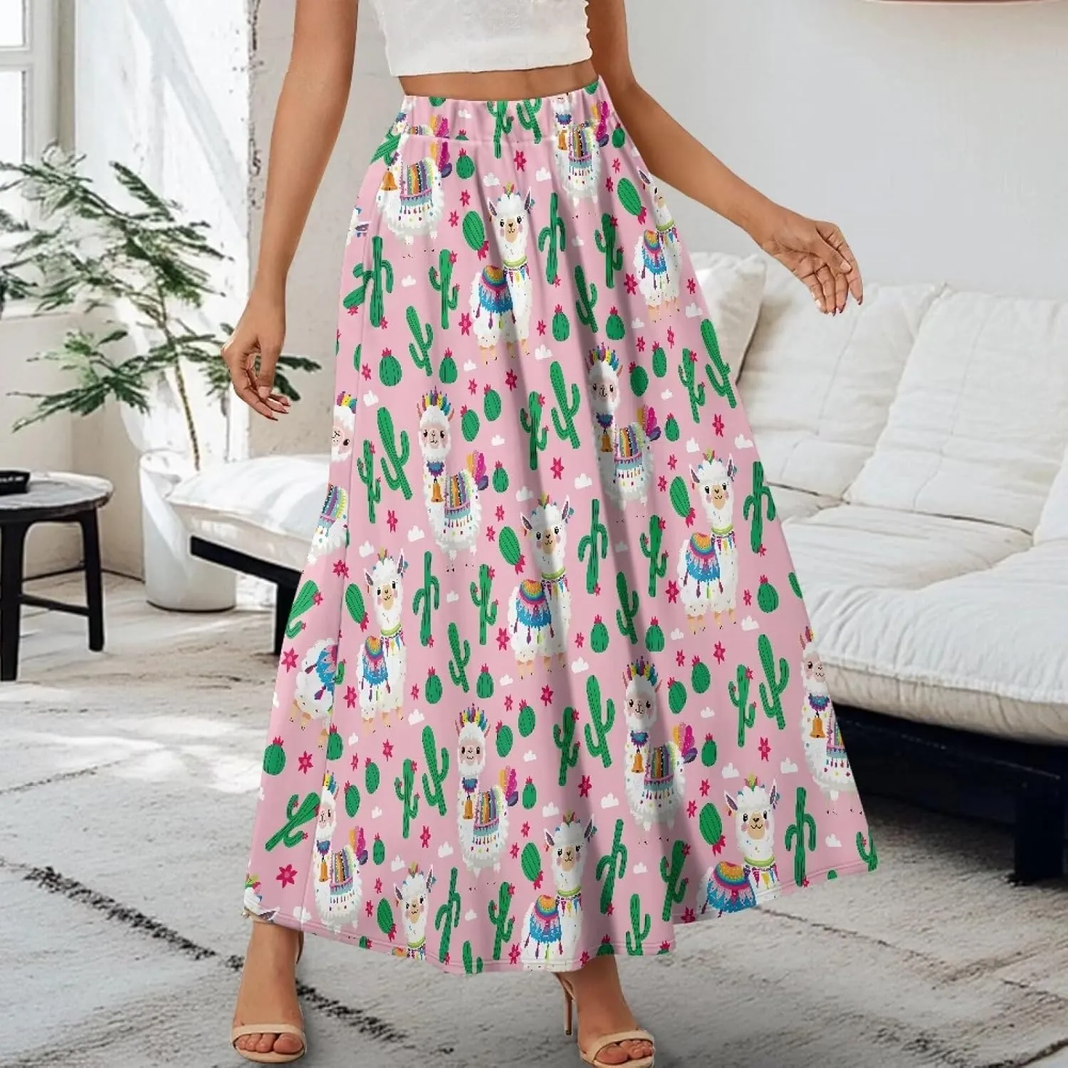 Womens Midi Long Length Skirts with Pockets, High Waist Swing Long Skirts Ultra-Soft Summer Fall Work Skirts