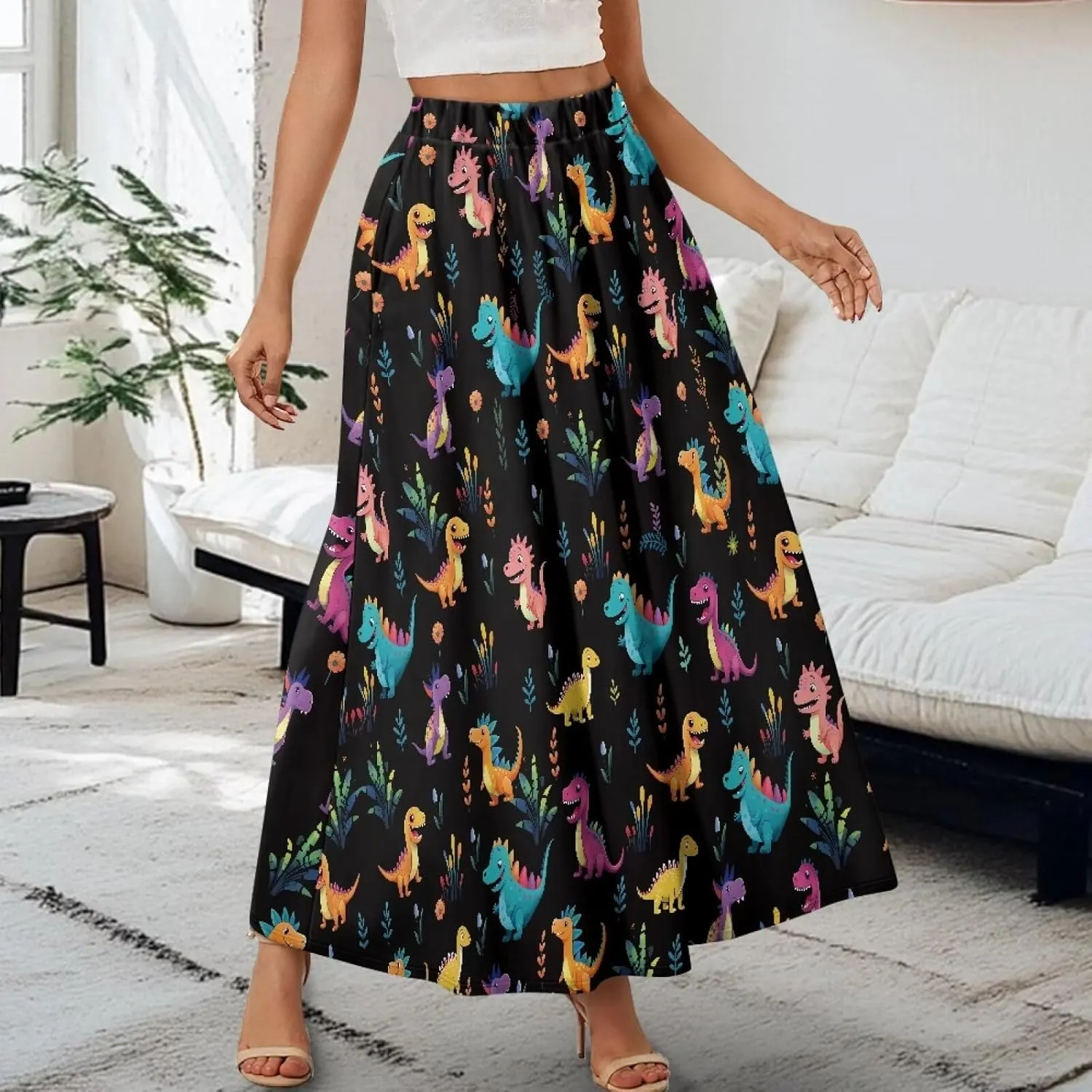 Womens Midi Long Length Skirts with Pockets, High Waist Swing Long Skirts Ultra-Soft Summer Fall Work Skirts