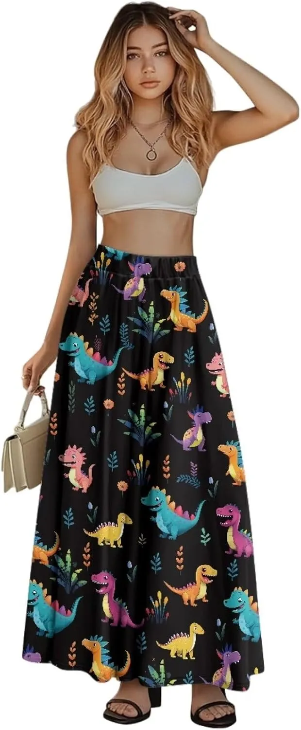 Womens Midi Long Length Skirts with Pockets, High Waist Swing Long Skirts Ultra-Soft Summer Fall Work Skirts