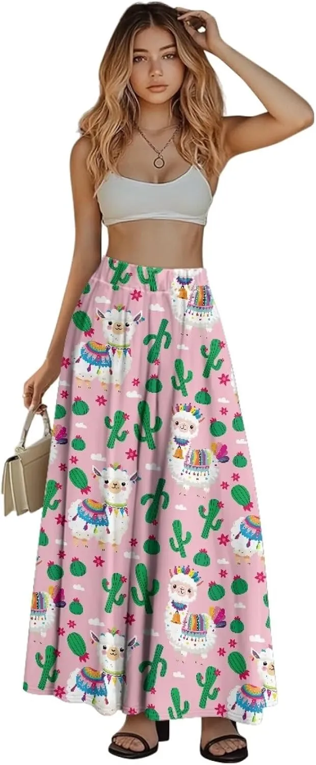 Womens Midi Long Length Skirts with Pockets, High Waist Swing Long Skirts Ultra-Soft Summer Fall Work Skirts