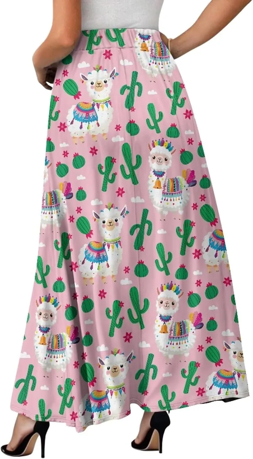 Womens Midi Long Length Skirts with Pockets, High Waist Swing Long Skirts Ultra-Soft Summer Fall Work Skirts