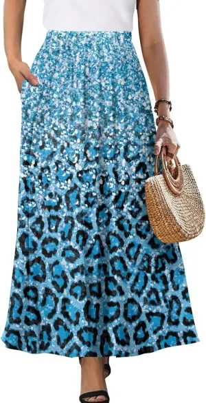 Womens Midi Long Length Skirts with Pockets, High Waist Swing Long Skirts Ultra-Soft Summer Fall Work Skirts