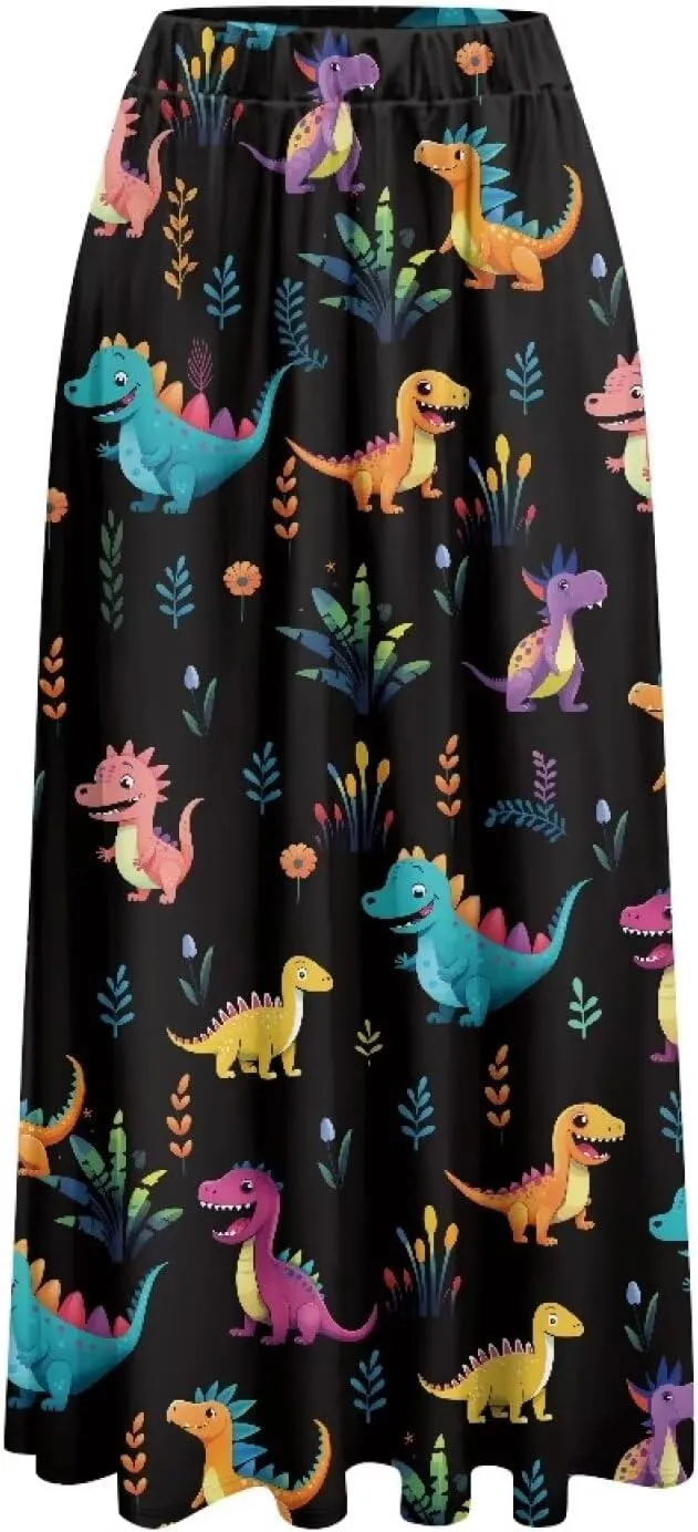 Womens Midi Long Length Skirts with Pockets, High Waist Swing Long Skirts Ultra-Soft Summer Fall Work Skirts