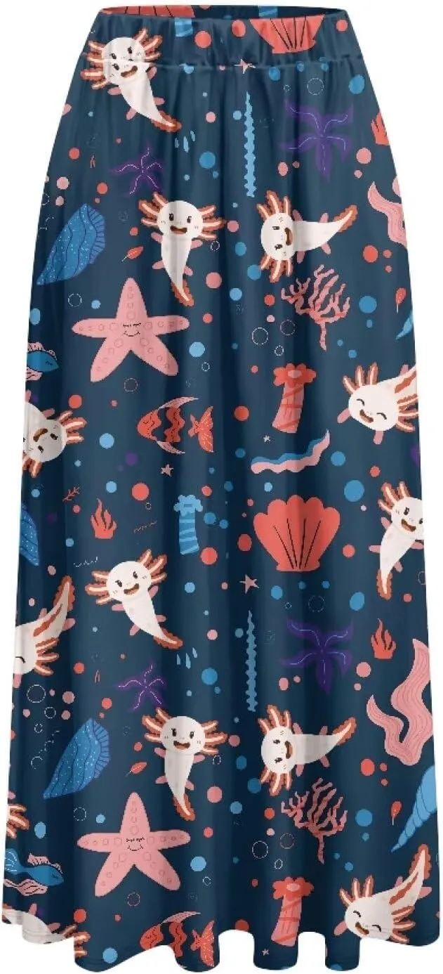 Womens Midi Long Length Skirts with Pockets, High Waist Swing Long Skirts Ultra-Soft Summer Fall Work Skirts