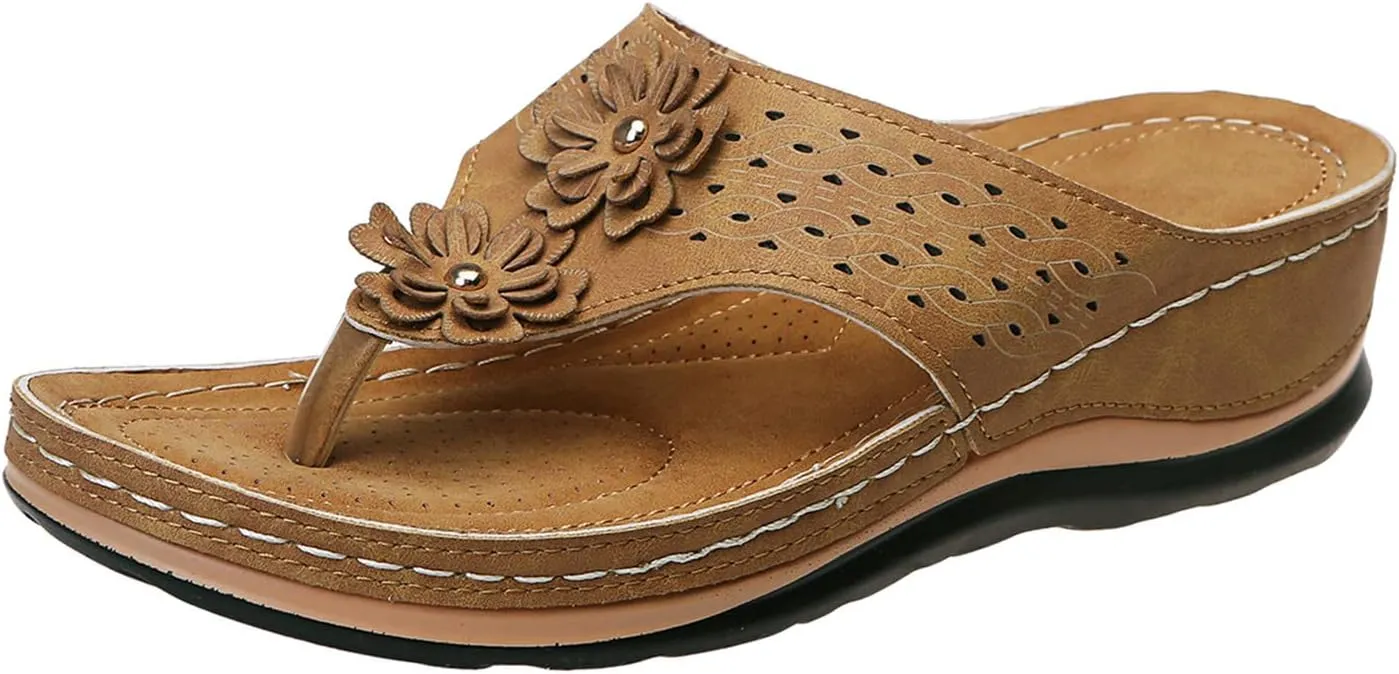 Womens Orthopedic Sandals Summer Casual Flip Flops Arch Support Adjustable Straps Thick Cushion Comfortable Walking Beach Shoes