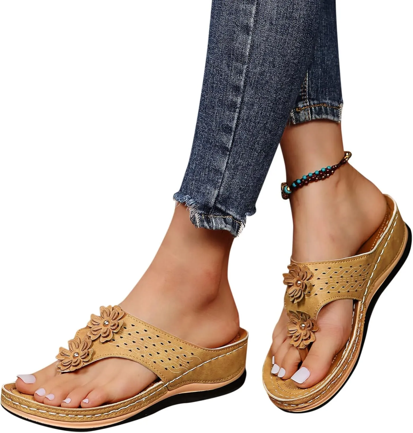 Womens Orthopedic Sandals Summer Casual Flip Flops Arch Support Adjustable Straps Thick Cushion Comfortable Walking Beach Shoes
