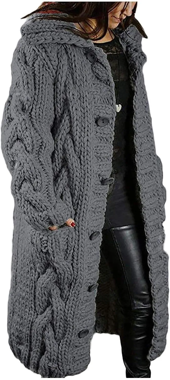Women's Oversized Open Front Long Sleeve Cardigan Chunky Knit Sweaters Winter Open Front with Pockets Knit Sweater Tops